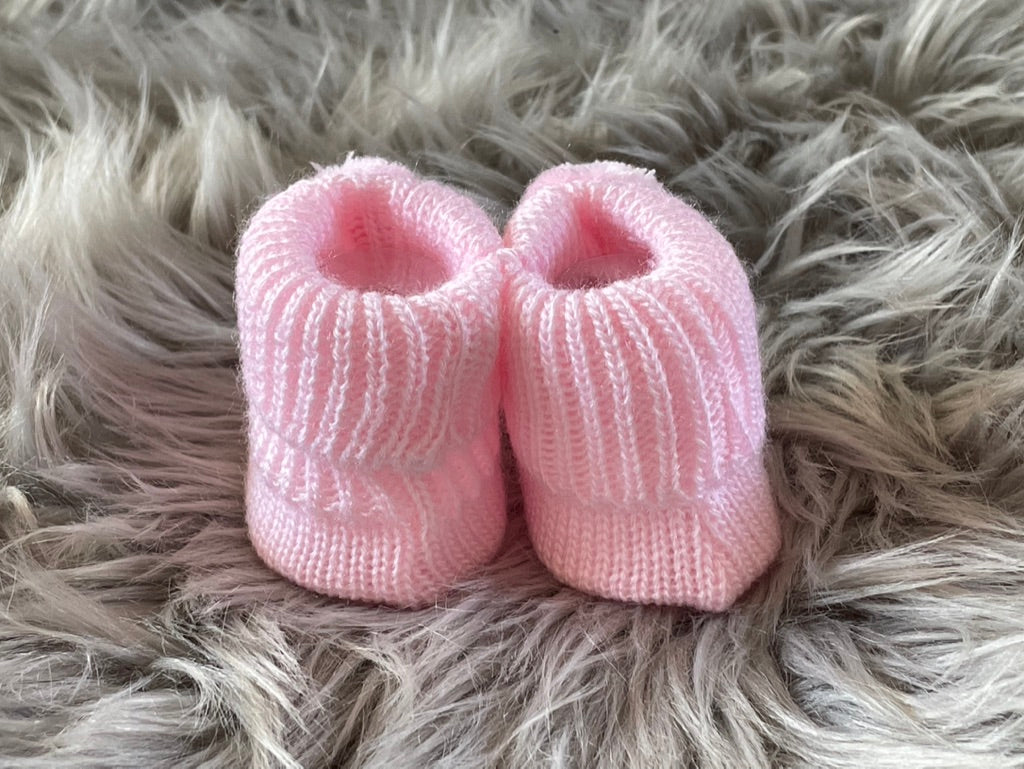 Baby Pink Knitted Pom Pom Newborn Baby Booties