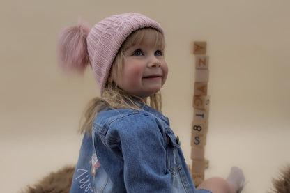 Rose Gold Knitted Double Pom-Pom Baby Hat