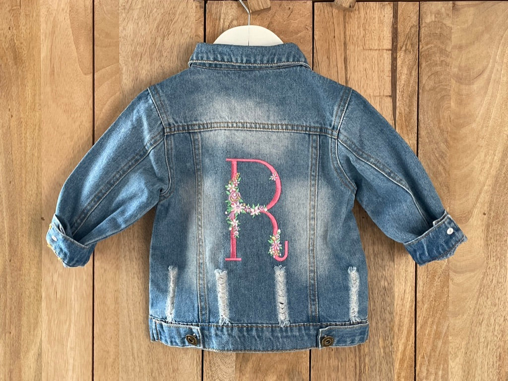 Personalised Pink Initial Floral Denim Jacket