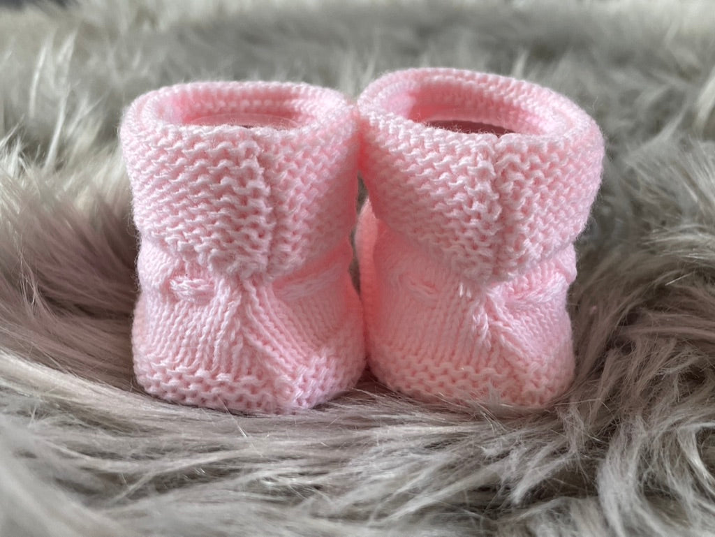 Baby Pink Knitted Tie Up Newborn Baby Booties