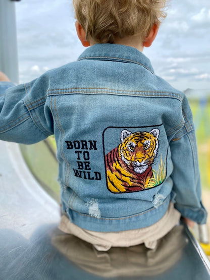 Personalised Born To Be Wild Tiger Embroidered Denim Jacket