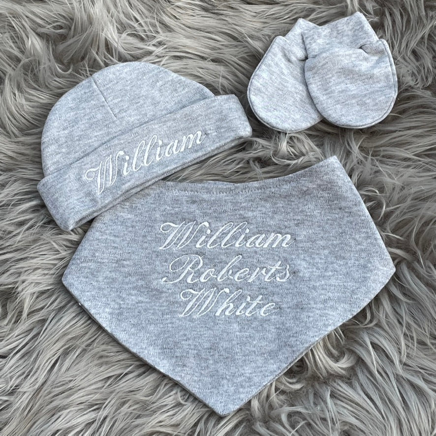 Grey Embroidered Newborn 4 Piece Gift Set