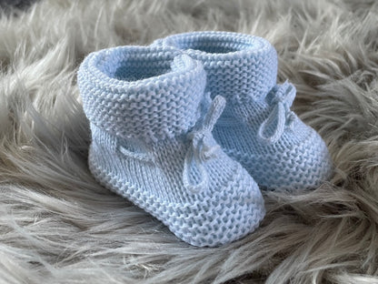 Baby Blue Knitted Tie Up Newborn Baby Booties