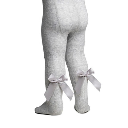 Light Grey baby tights with satin bow