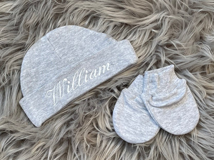 Grey Embroidered Newborn 3 Piece Gift Set