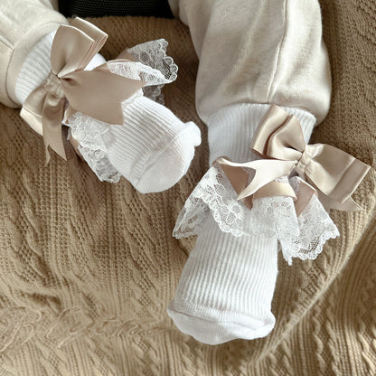 White & Rose Gold Lace Ankle Socks