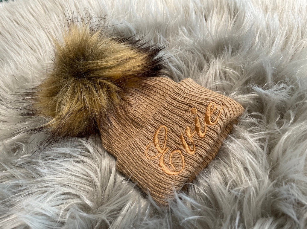 Camel Knitted Single Pom-Pom Baby Hat