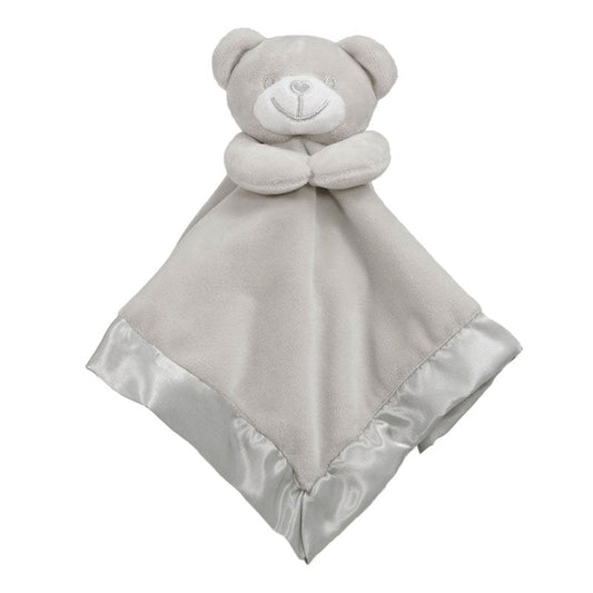 grey embroidered bear baby comforter