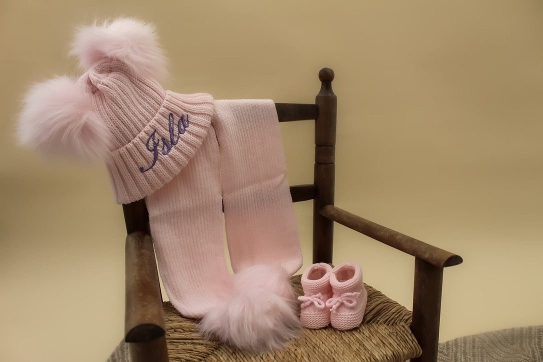 pink knitted winter baby accessories 