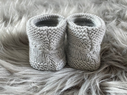 Grey Knitted Tie Up Newborn Baby Booties