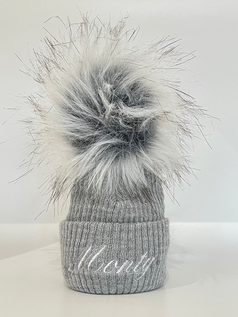 Grey Knitted Single Pom-Pom Baby Hat