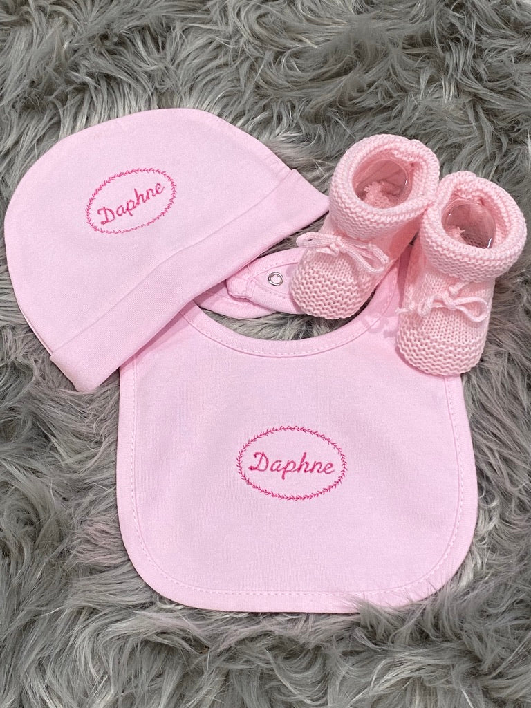 Pink Embroidered Newborn Five Piece Gift Set