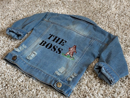 Personalised The Boss Embroidered Bear Denim Jacket