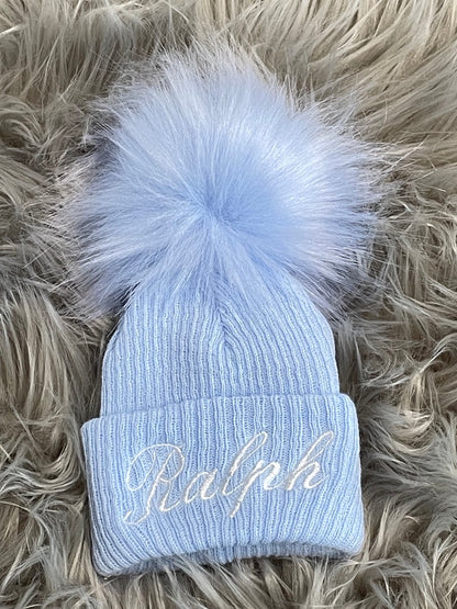 Baby Blue Knitted Single Pom-Pom Baby Hat