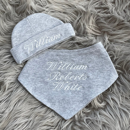 Grey Embroidered Bandana Style Baby Bib