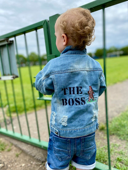 Personalised The Boss Embroidered Bear Denim Jacket