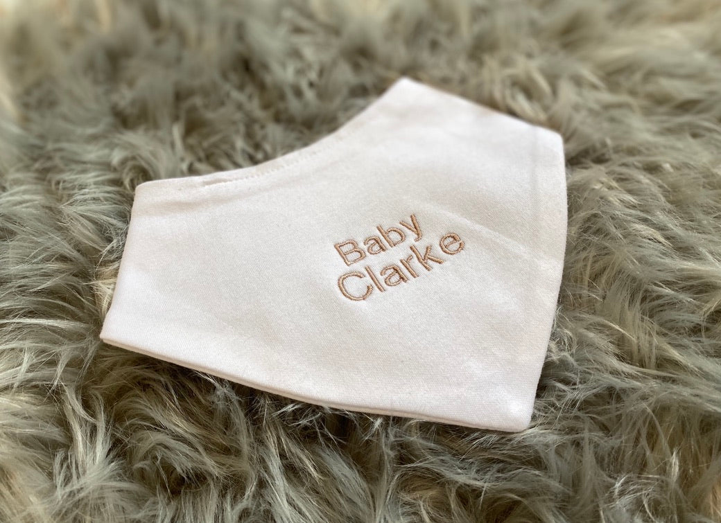 White Embroidered Bandana Style Baby Bib