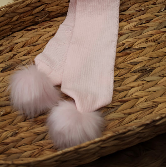 Personalised Baby Pink Knitted Double Pom Pom Baby Scarf 0-3 years