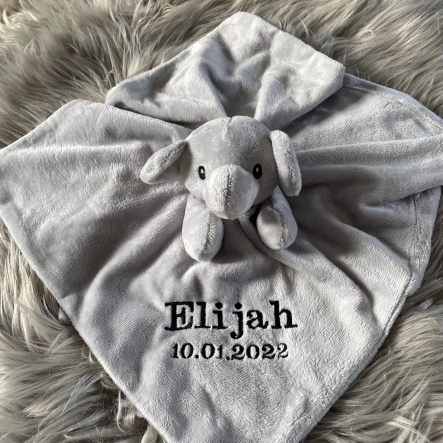 Embroidered Grey Elephant Baby Comforter