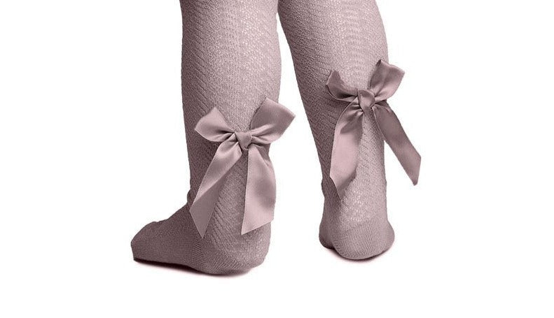 Rose Gold Dusty pink baby tights with bow