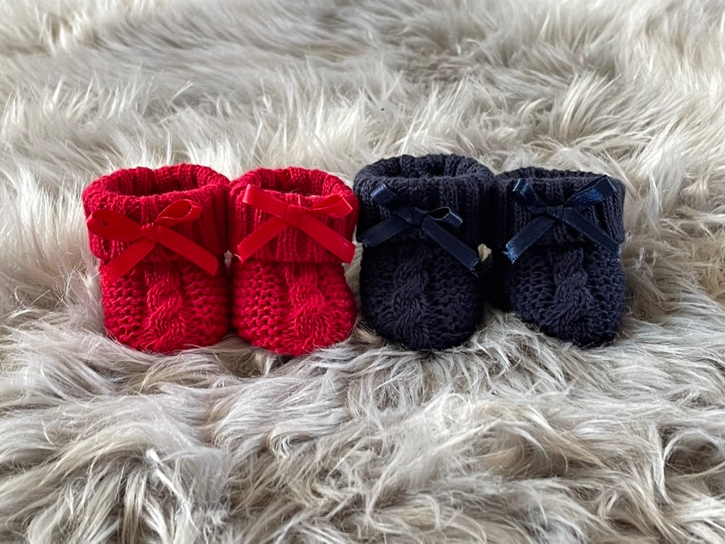 Navy Blue Knitted Newborn Baby Booties with Bow