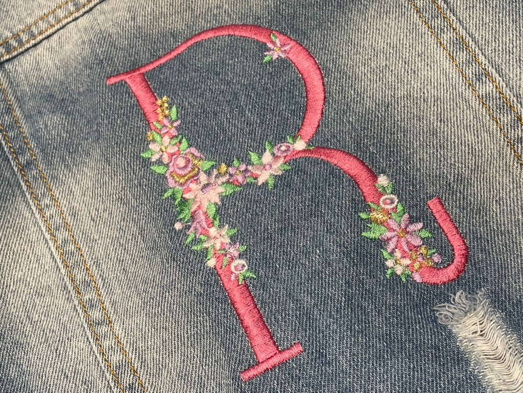 Personalised Pink Initial Floral Denim Jacket