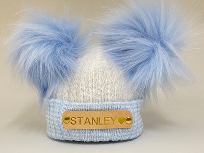 Baby Blue striped Double Pom-Pom Knitted Baby Hat