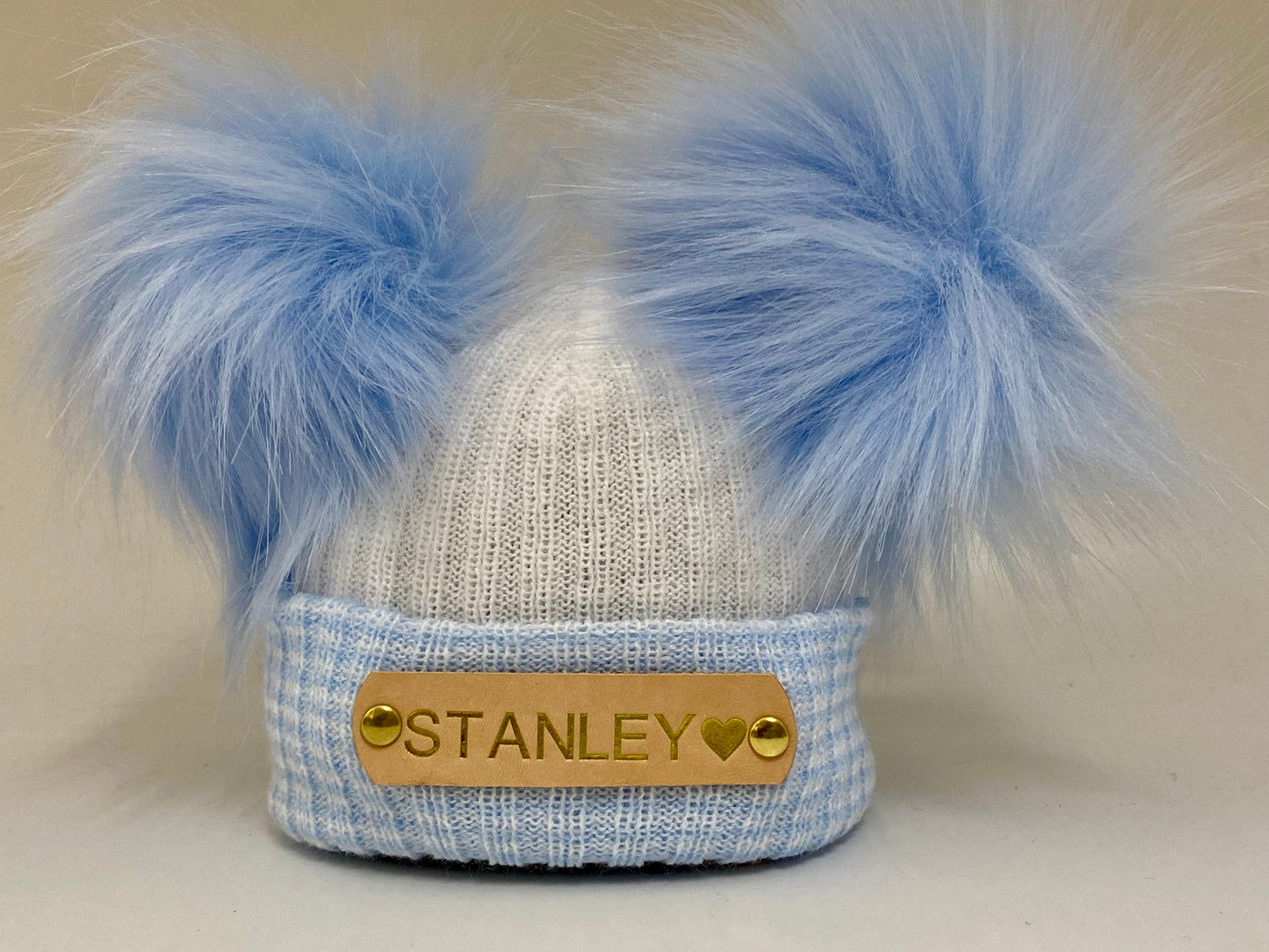 Baby Blue striped Double Pom-Pom Knitted Baby Hat