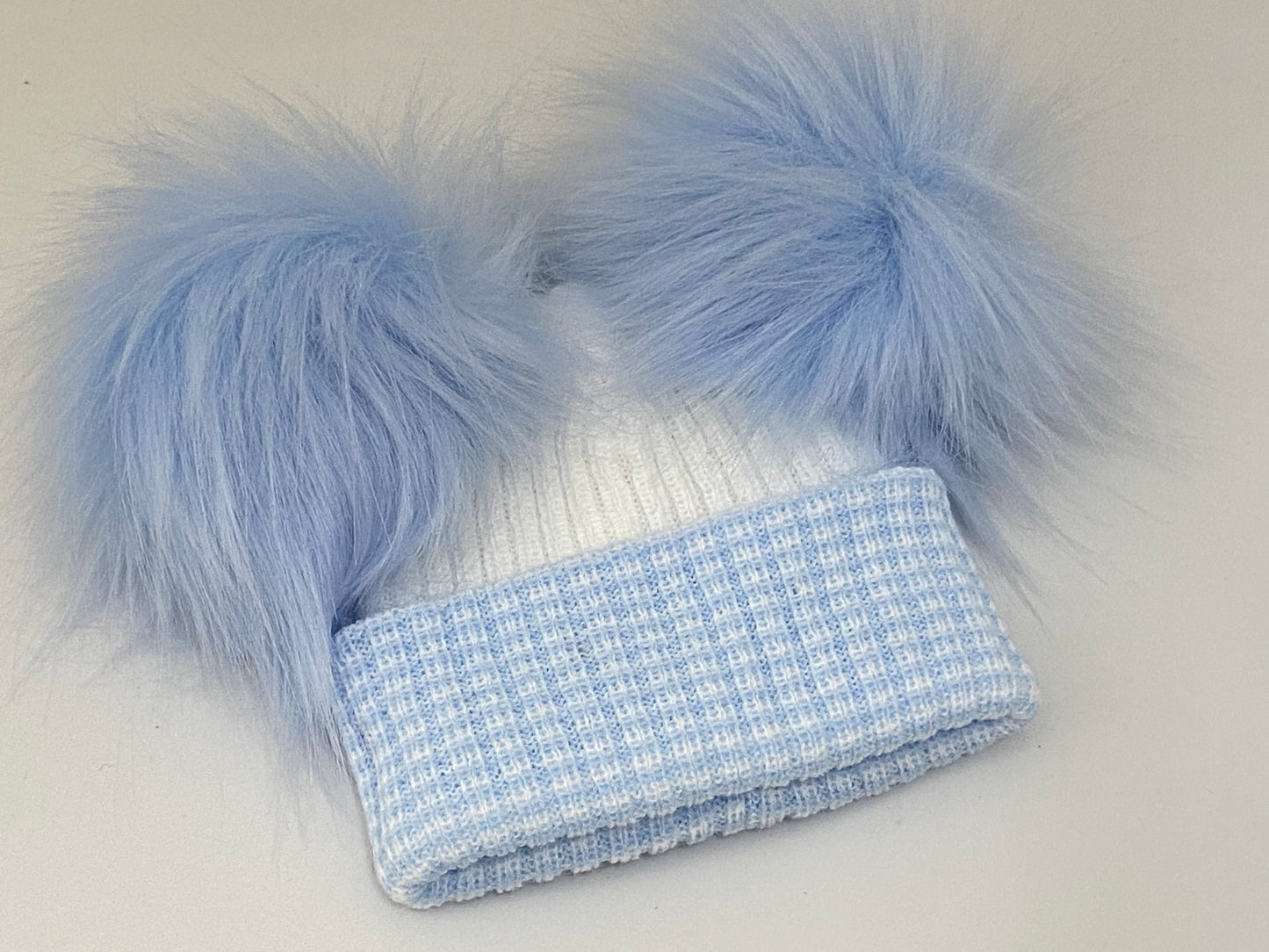 Baby Blue striped Double Pom-Pom Knitted Baby Hat