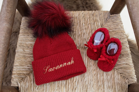 Red Knitted Single Pom-Pom Baby Hat