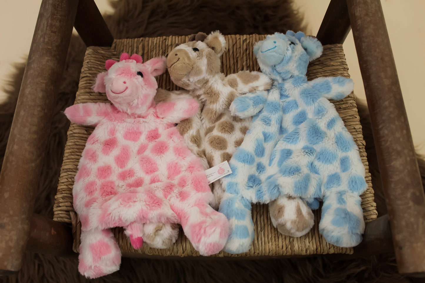 Embroidered Pink and White Giraffe Baby Comforter