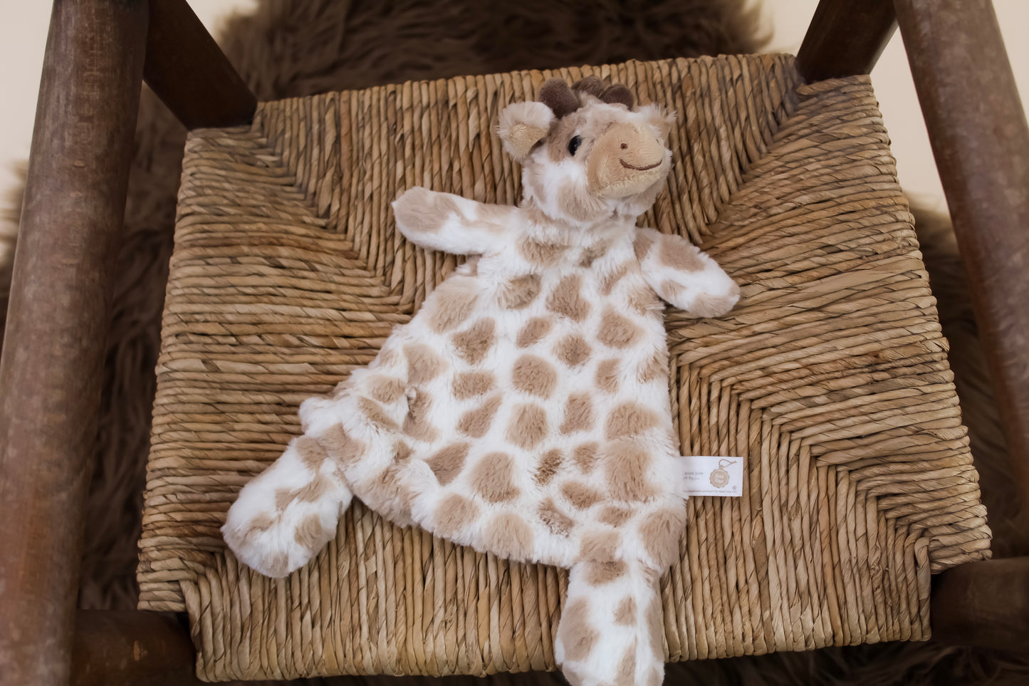 Embroidered Pink and White Giraffe Baby Comforter