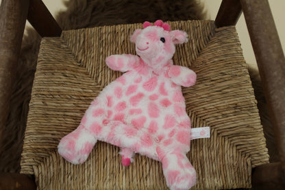 Embroidered Pink and White Giraffe Baby Comforter