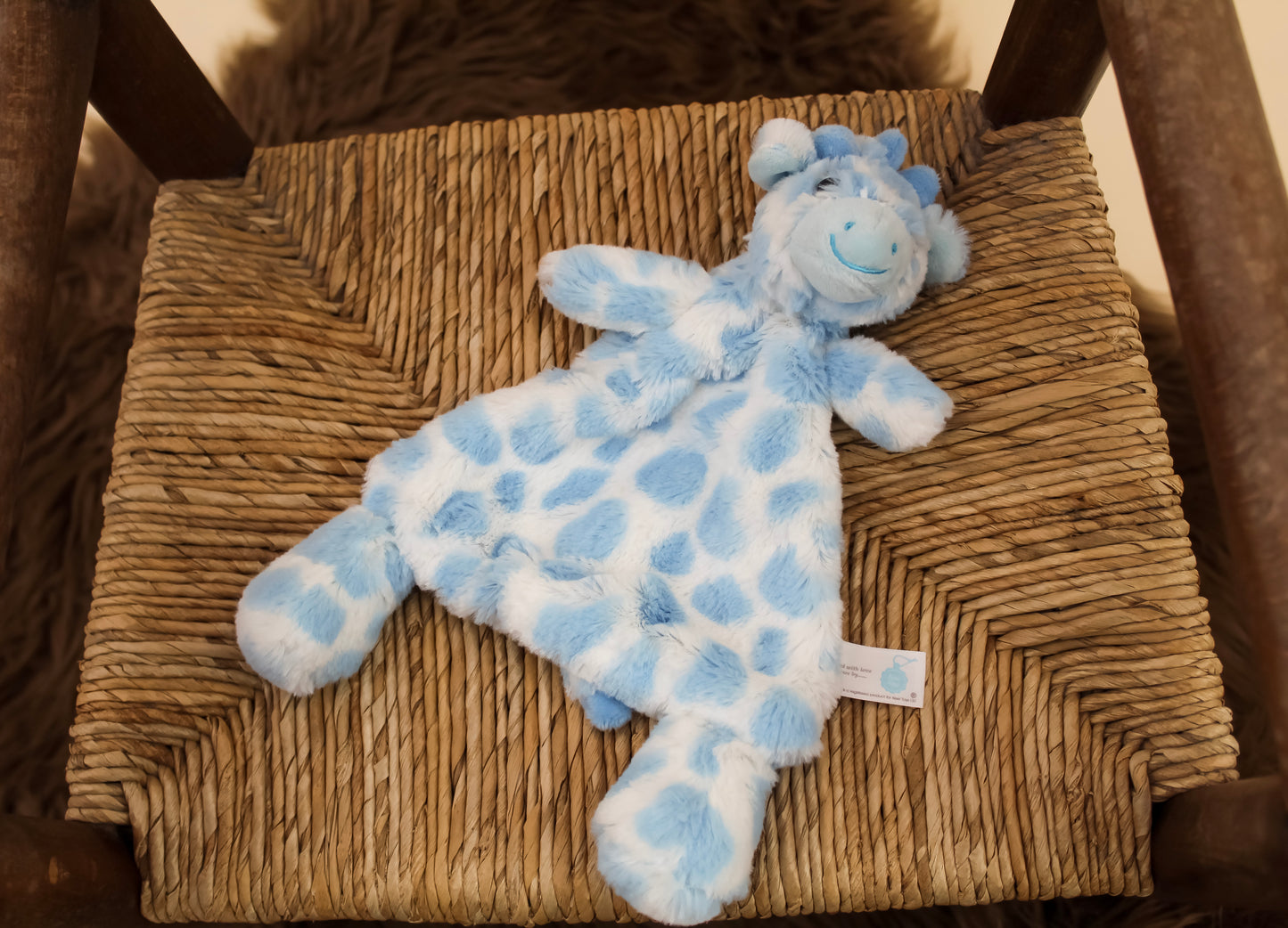 Embroidered Baby Blue and White Giraffe Baby Comforter