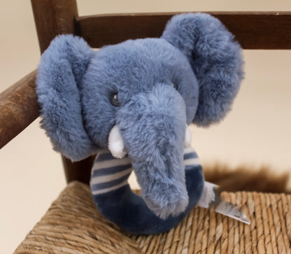 Soft Blue Elephant Wooden Ring Rattle