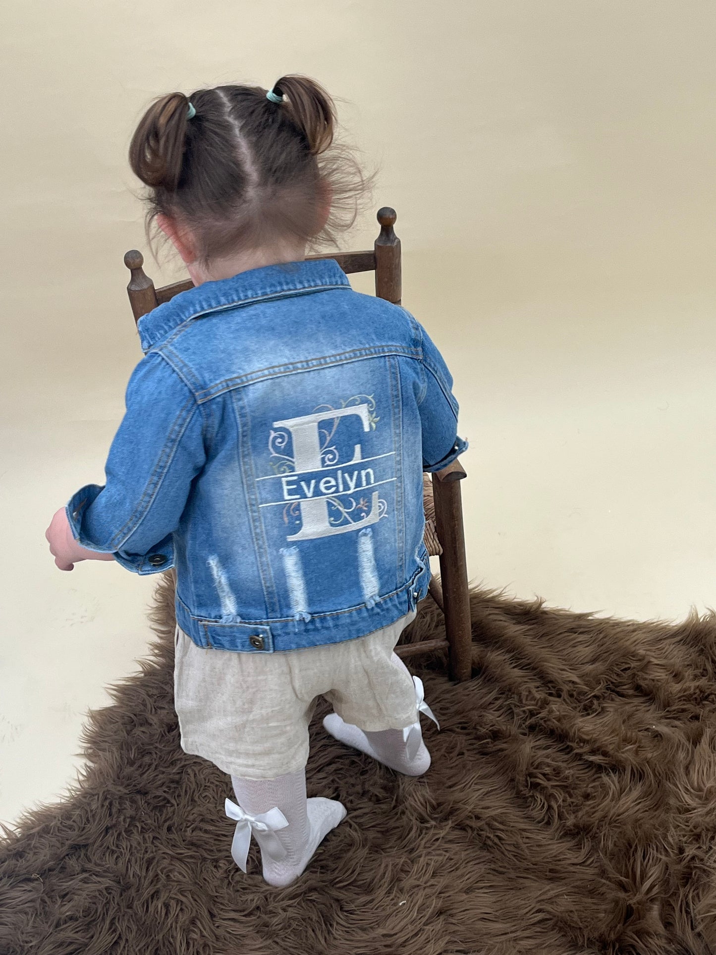 cute little girl embroidered denim jacket