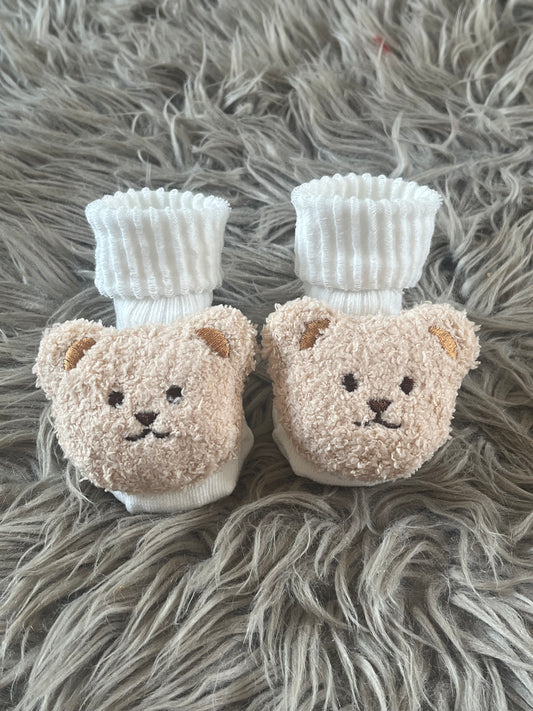 White teddy bear baby socks