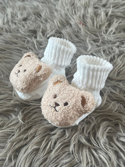 White teddy bear baby socks