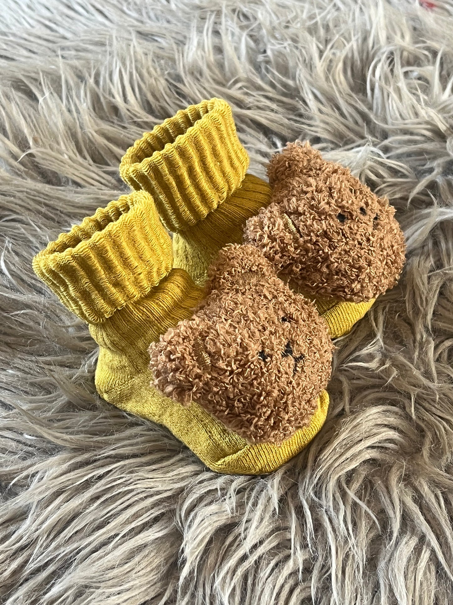 mustard yellow teddy bear baby socks