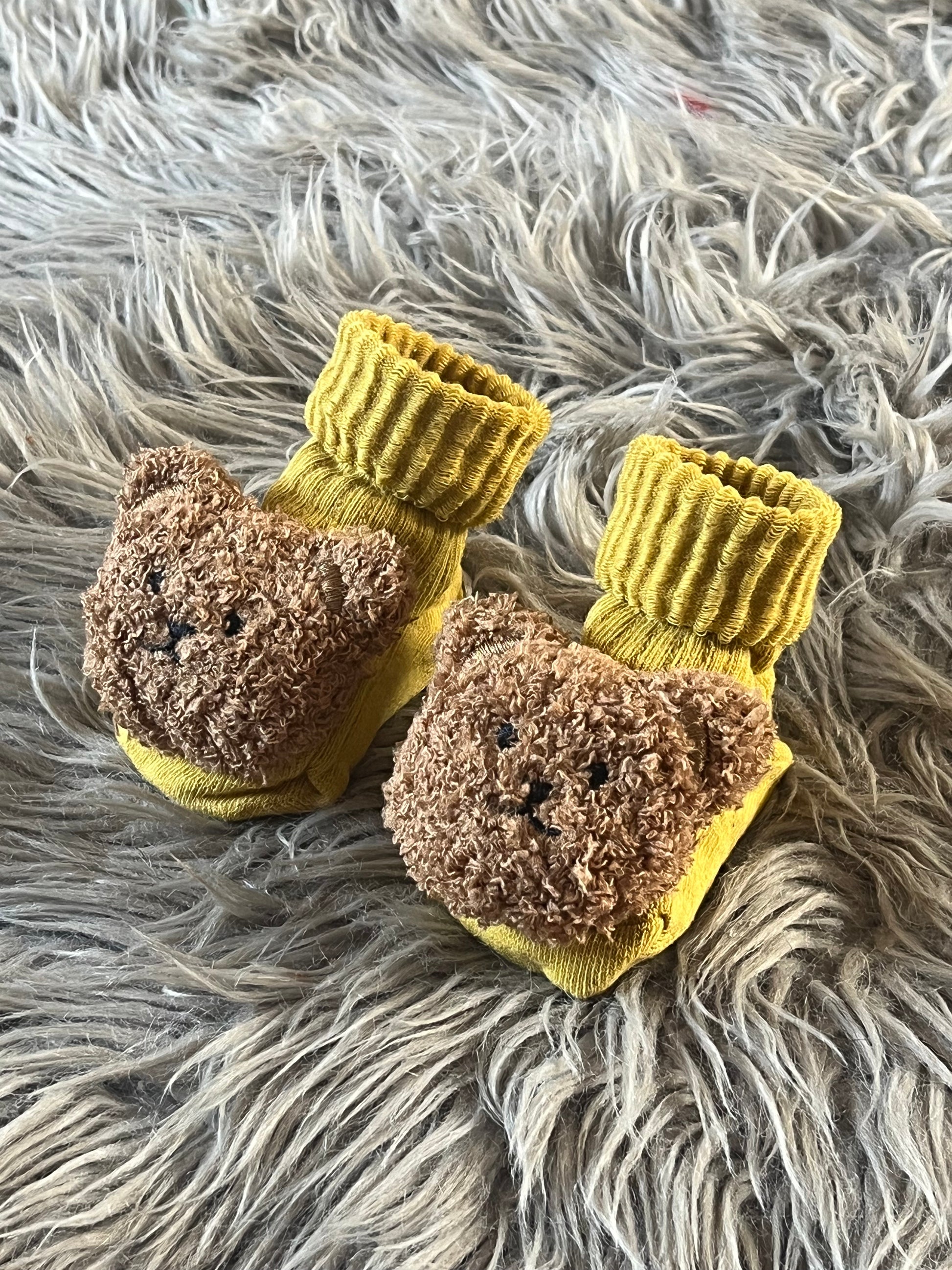 mustard yellow teddy bear baby socks