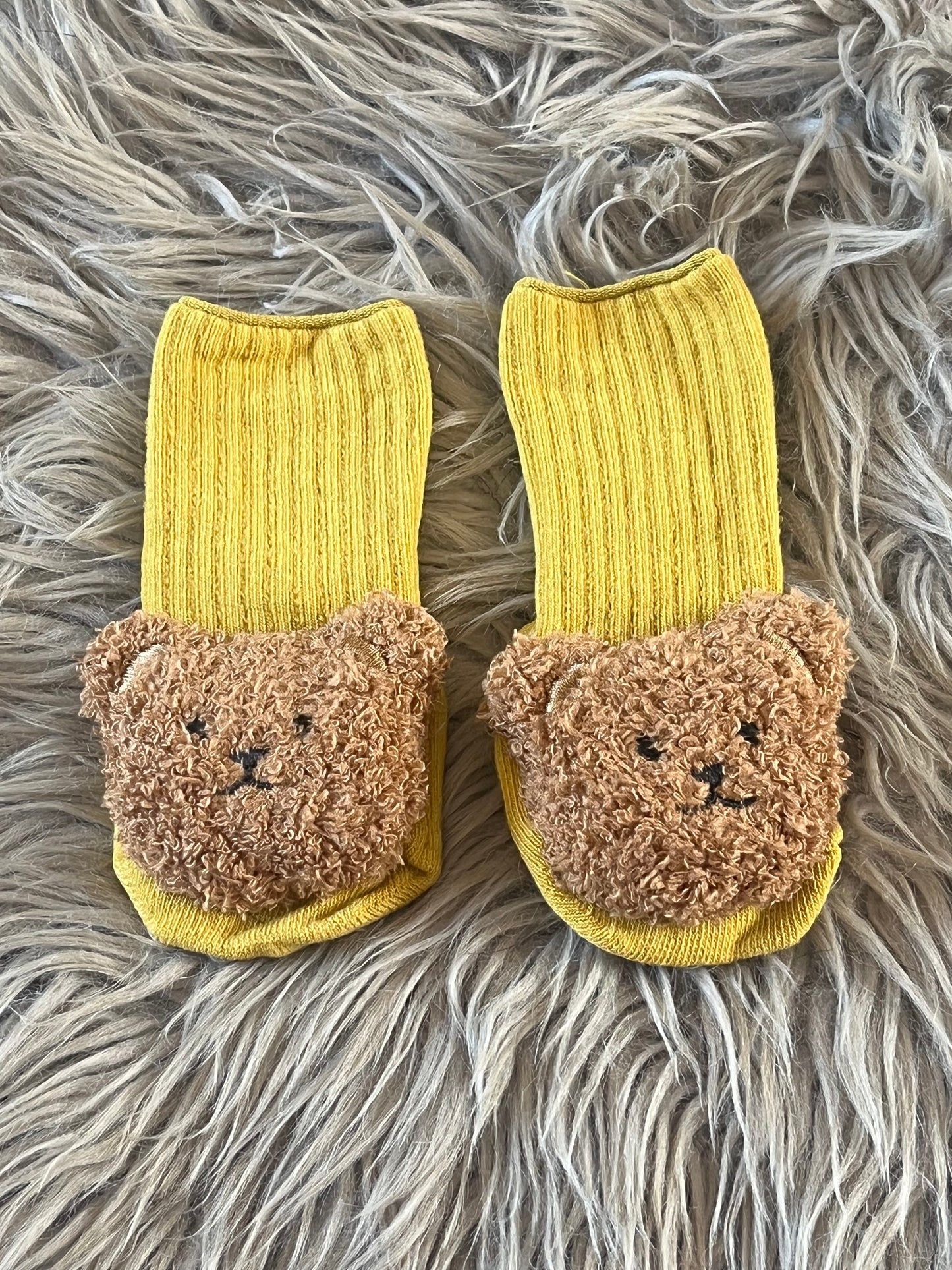 mustard yellow teddy bear baby socks