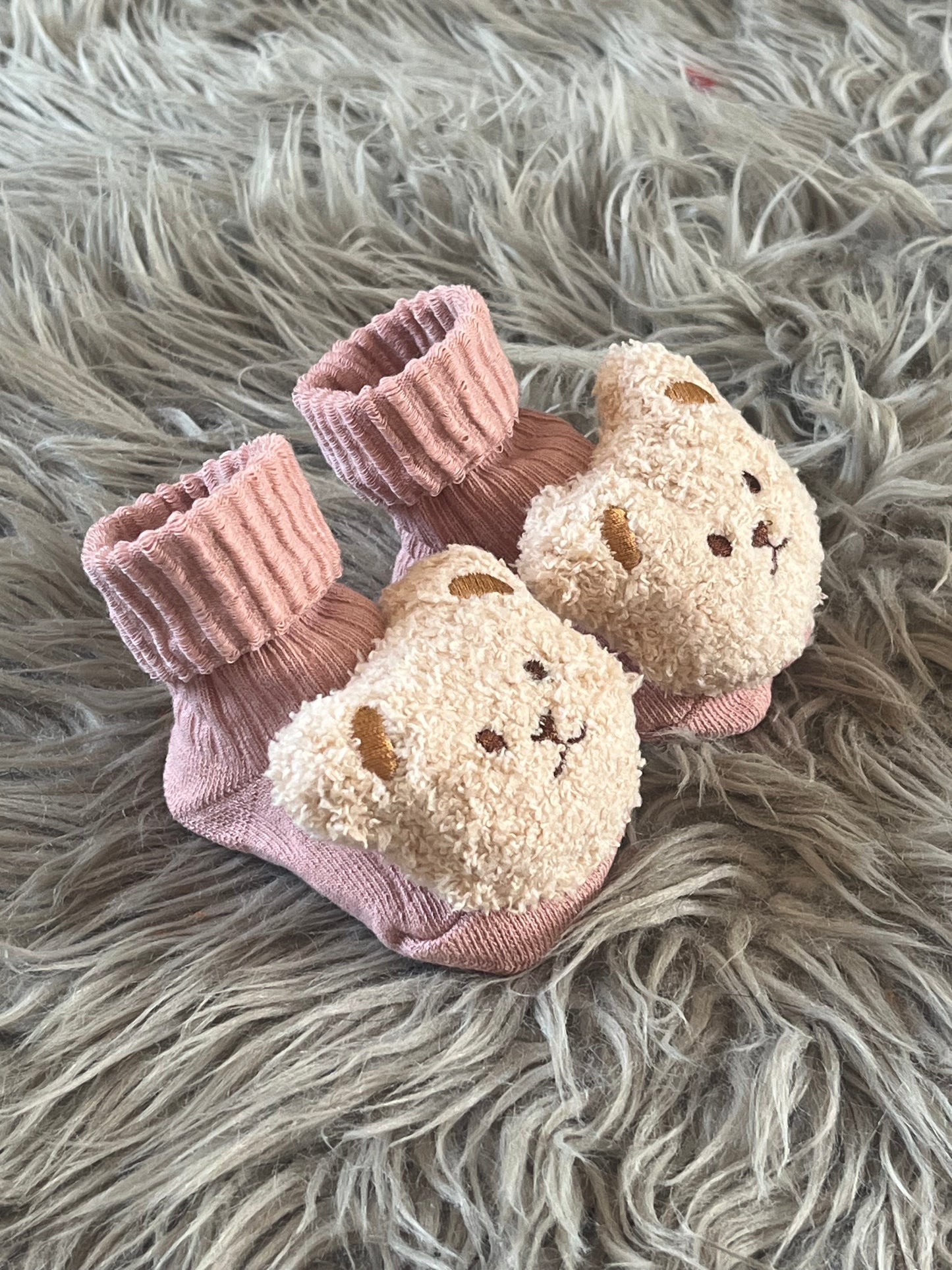 Dusty Pink teddy bear baby socks