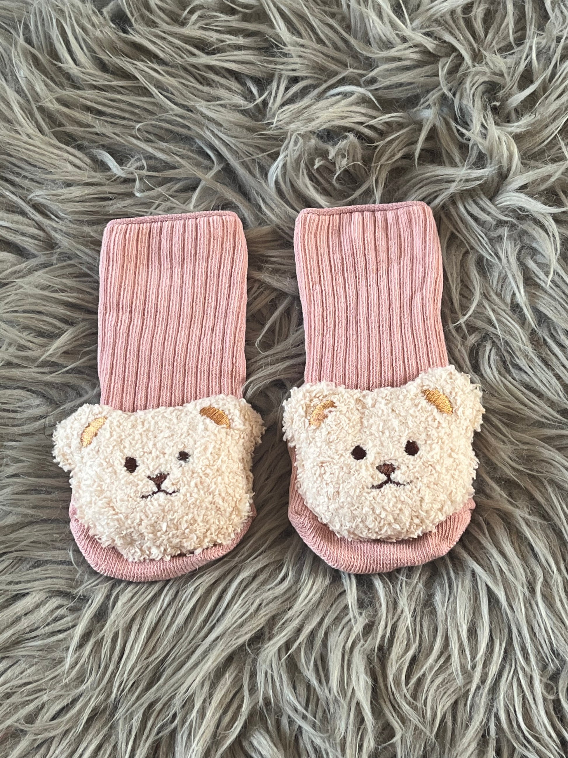 Dusty Pink teddy bear baby socks