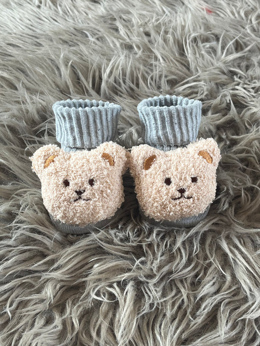 Grey teddy bear baby socks