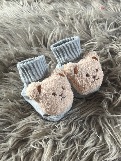 Grey teddy bear baby socks