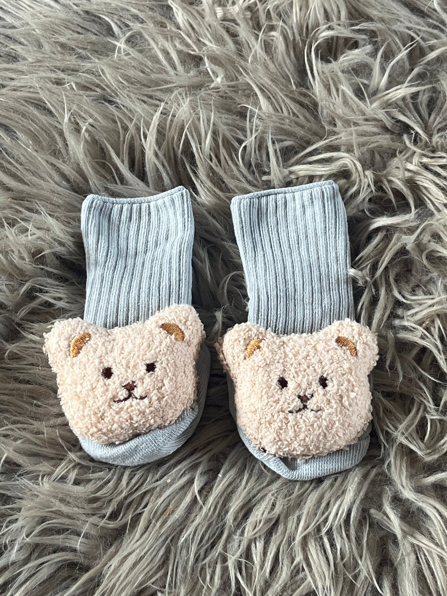 Grey teddy bear baby socks