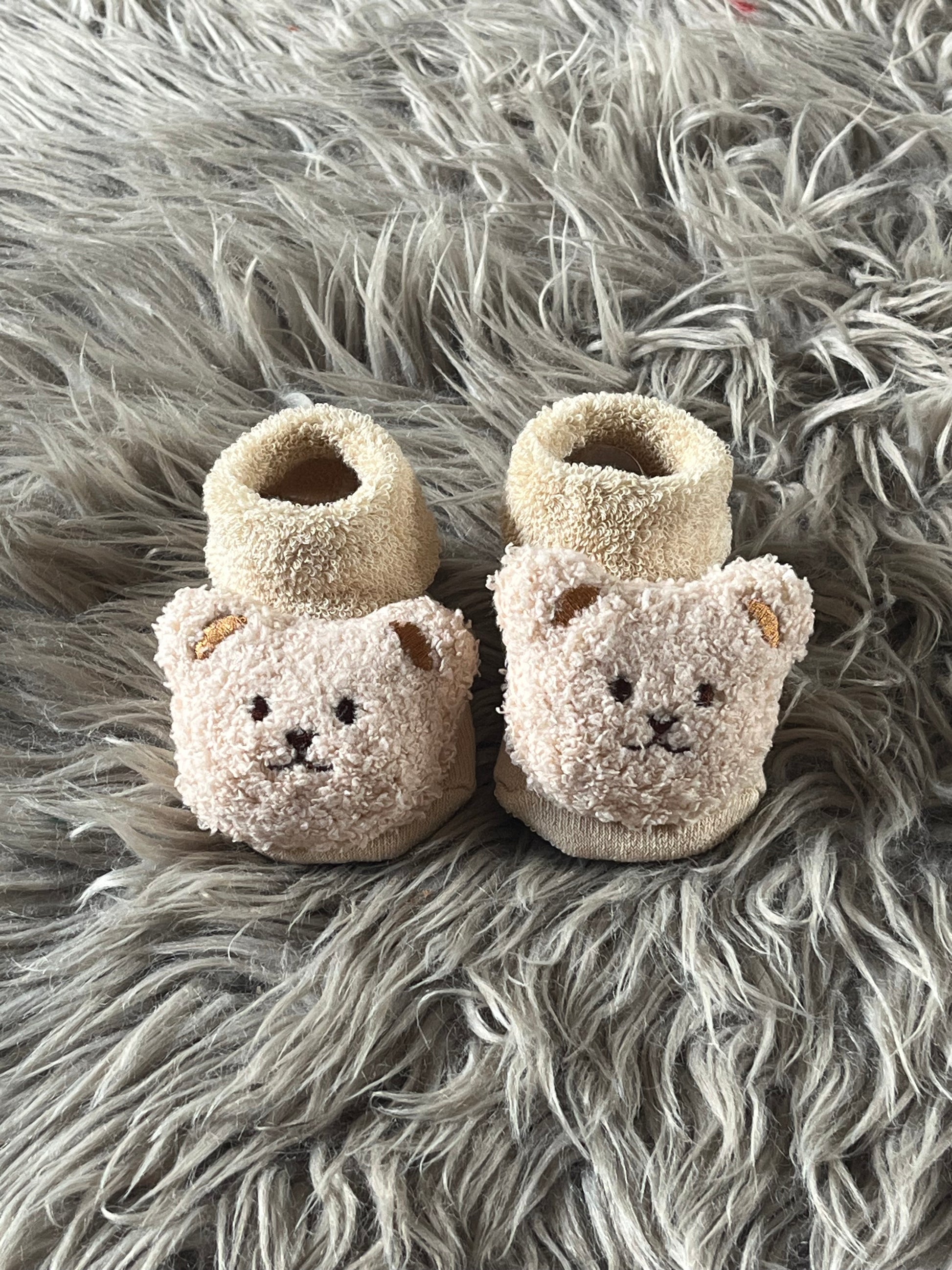 cream winter knitted teddy bear baby socks