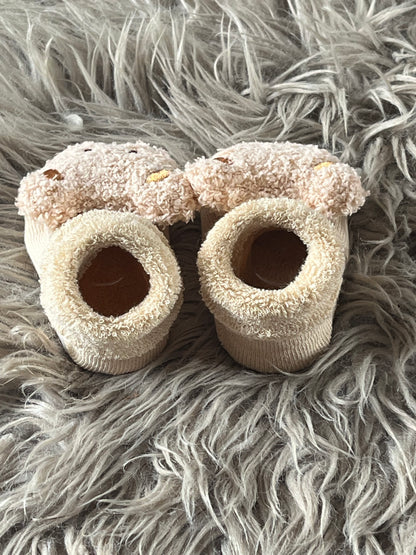 cream winter knitted teddy bear baby socks