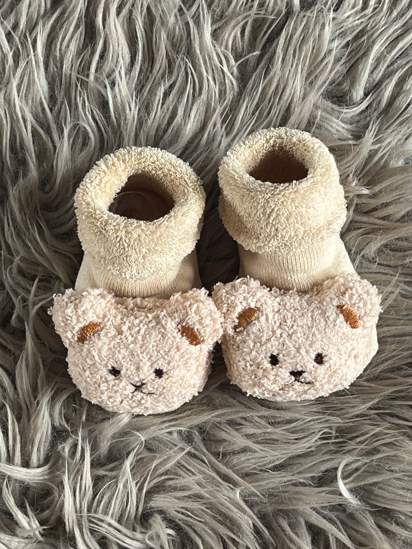 cream winter knitted teddy bear baby socks