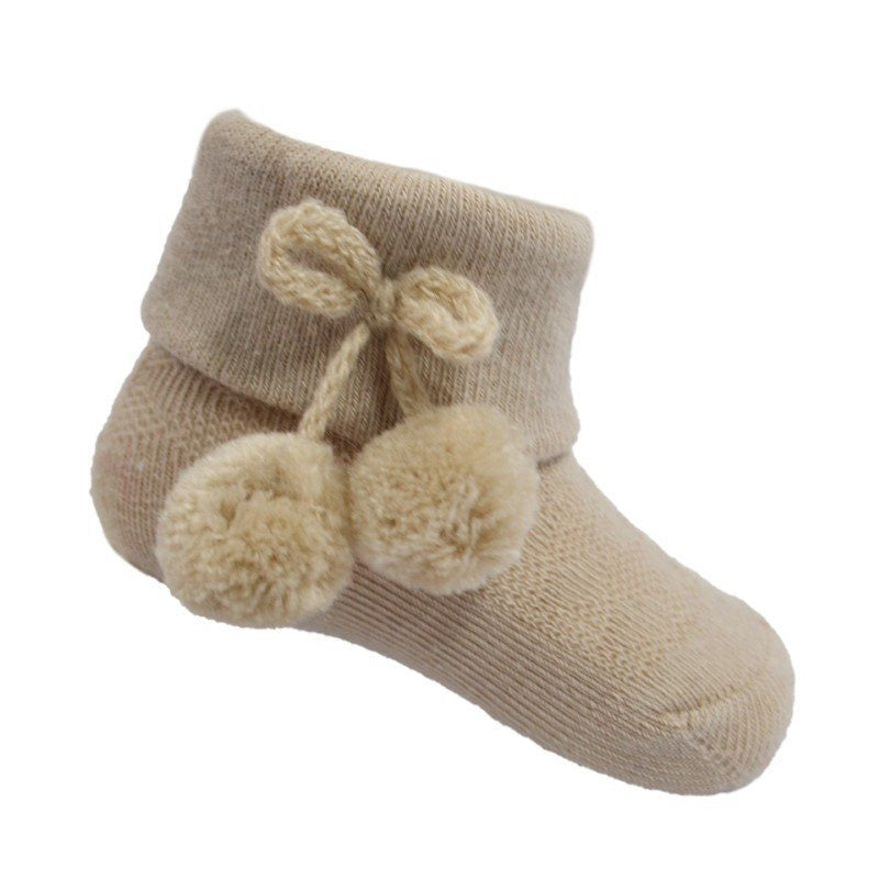 Coffee pom pom baby ankle socks